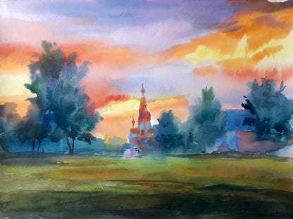 Watercolor painting Sunset Serdyuk Boris Petrovich