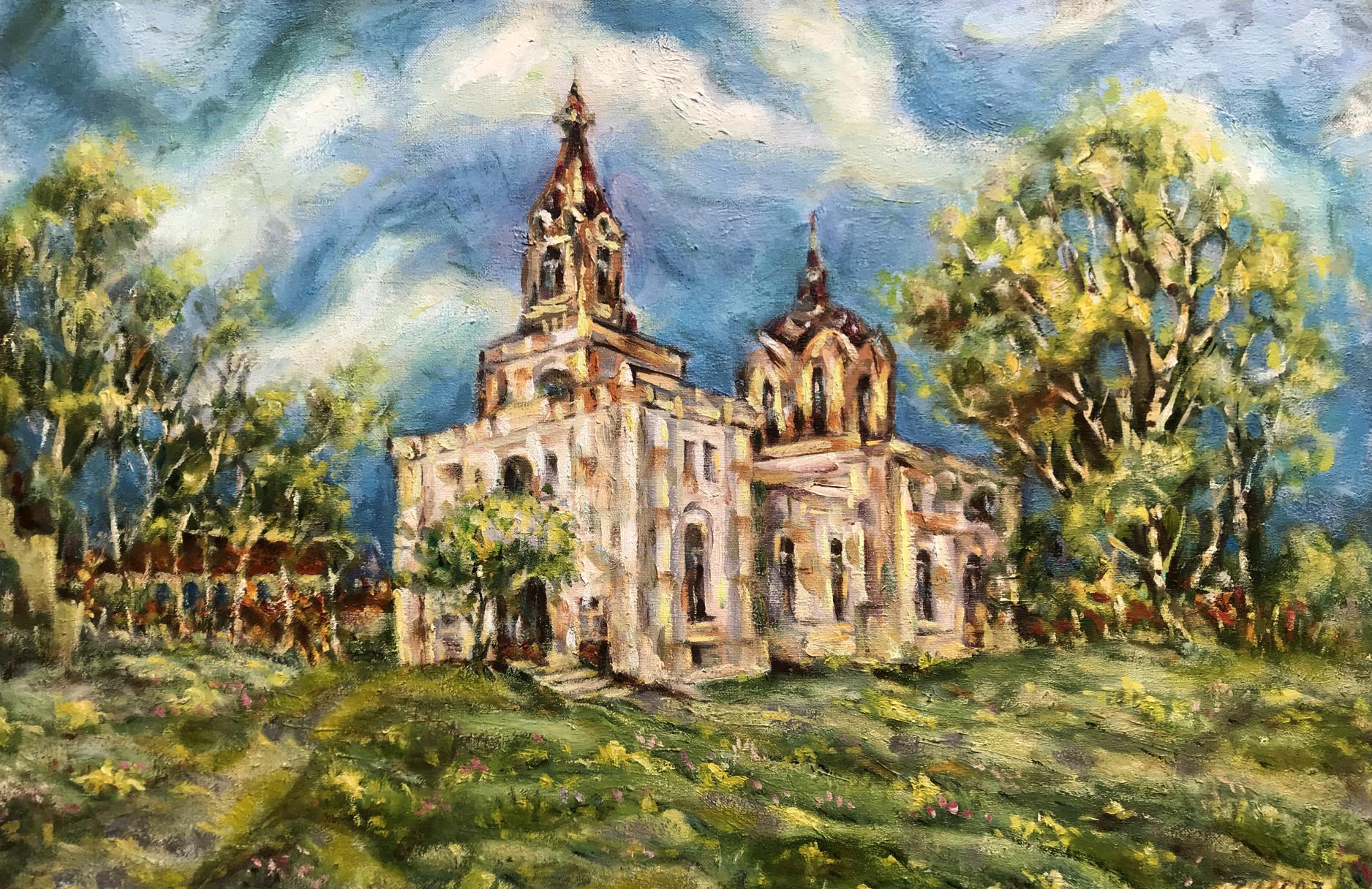 Oil painting Church in Ryabushki Shapoval Ivan Leontyevich