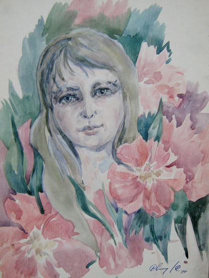 Watercolor painting Peony Savenets Valery