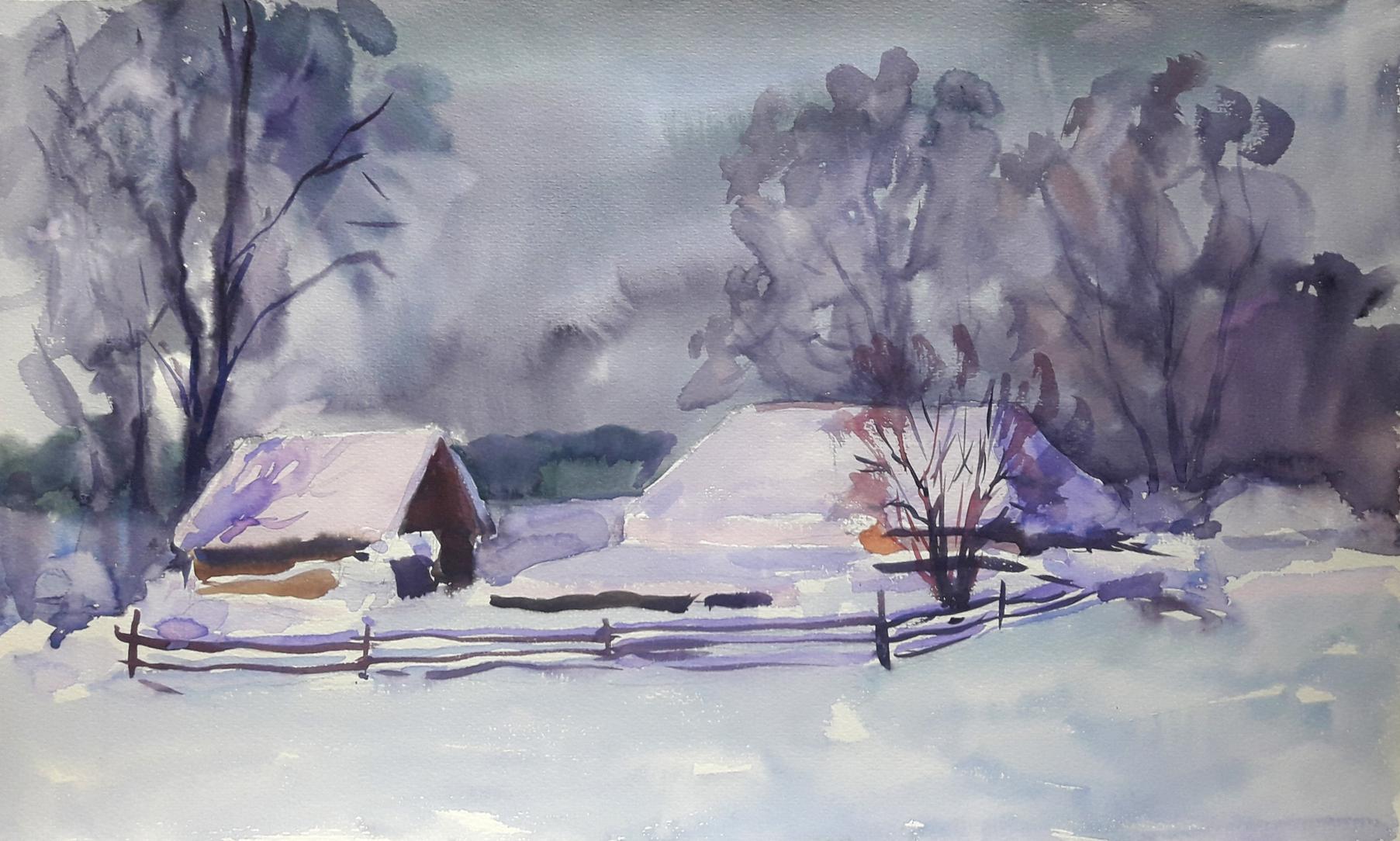 Watercolor painting Snowy Serdyuk Boris Petrovich