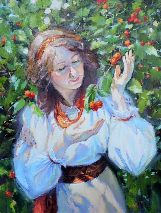 Oil painting Under the cherries Osnach Olesia