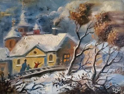 Oil painting House near the railway Litvinov Daniil Olegovich