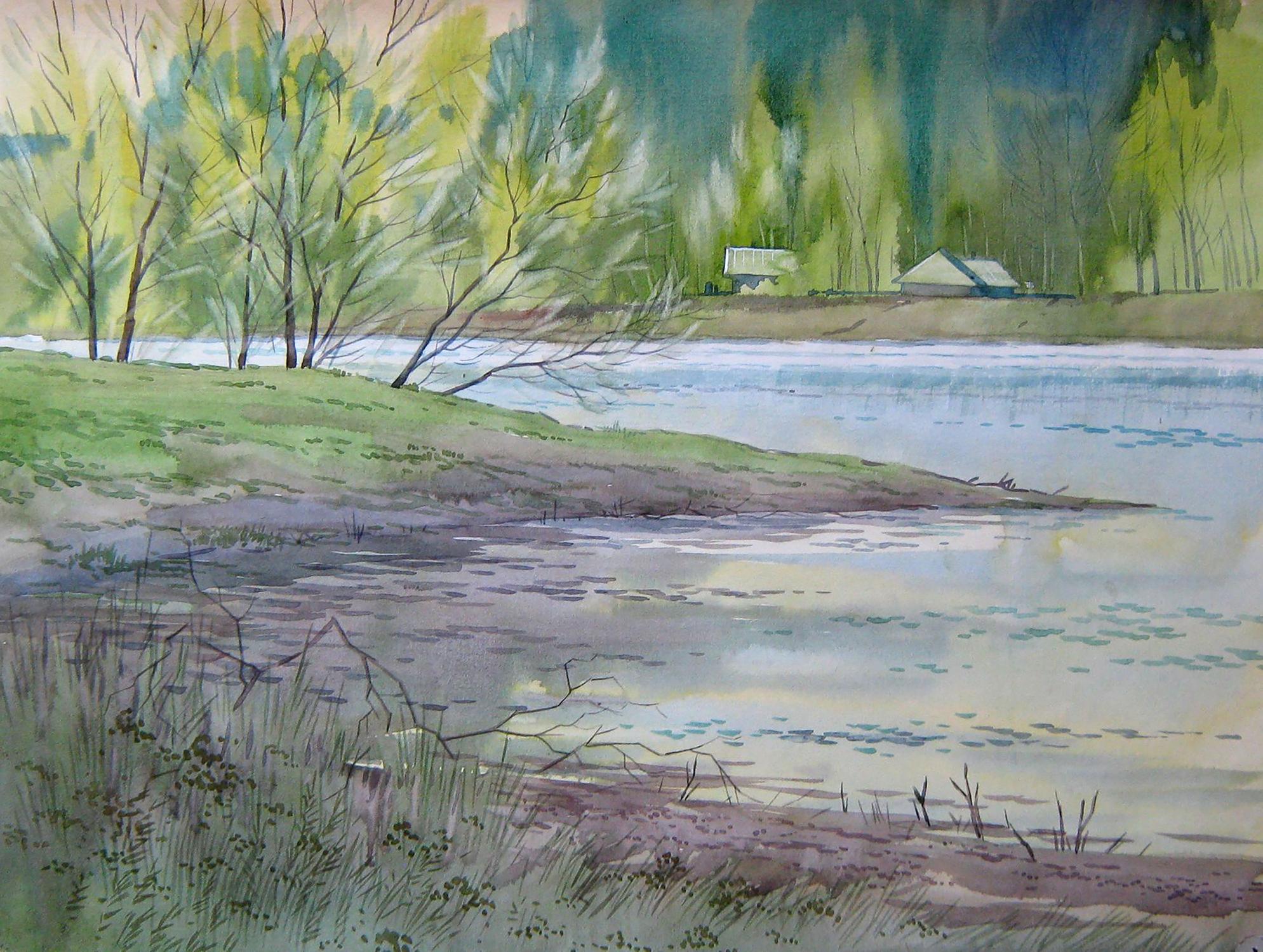 Watercolor painting Spring landscape Savenets Valery