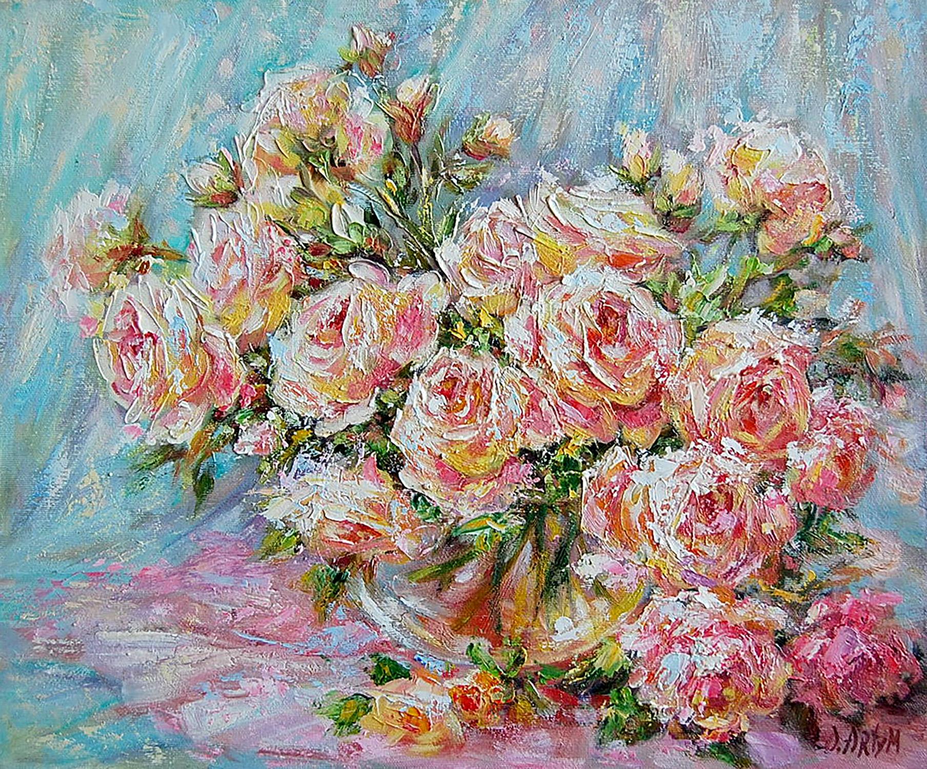 Oil painting Pink roses Olga Artim