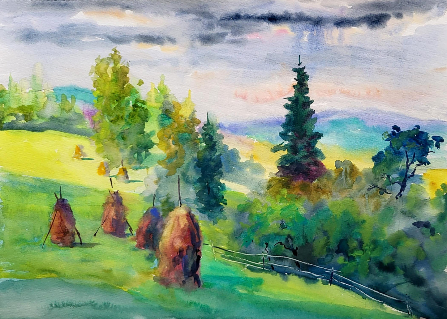Watercolor painting Haystacks Serdyuk Boris Petrovich