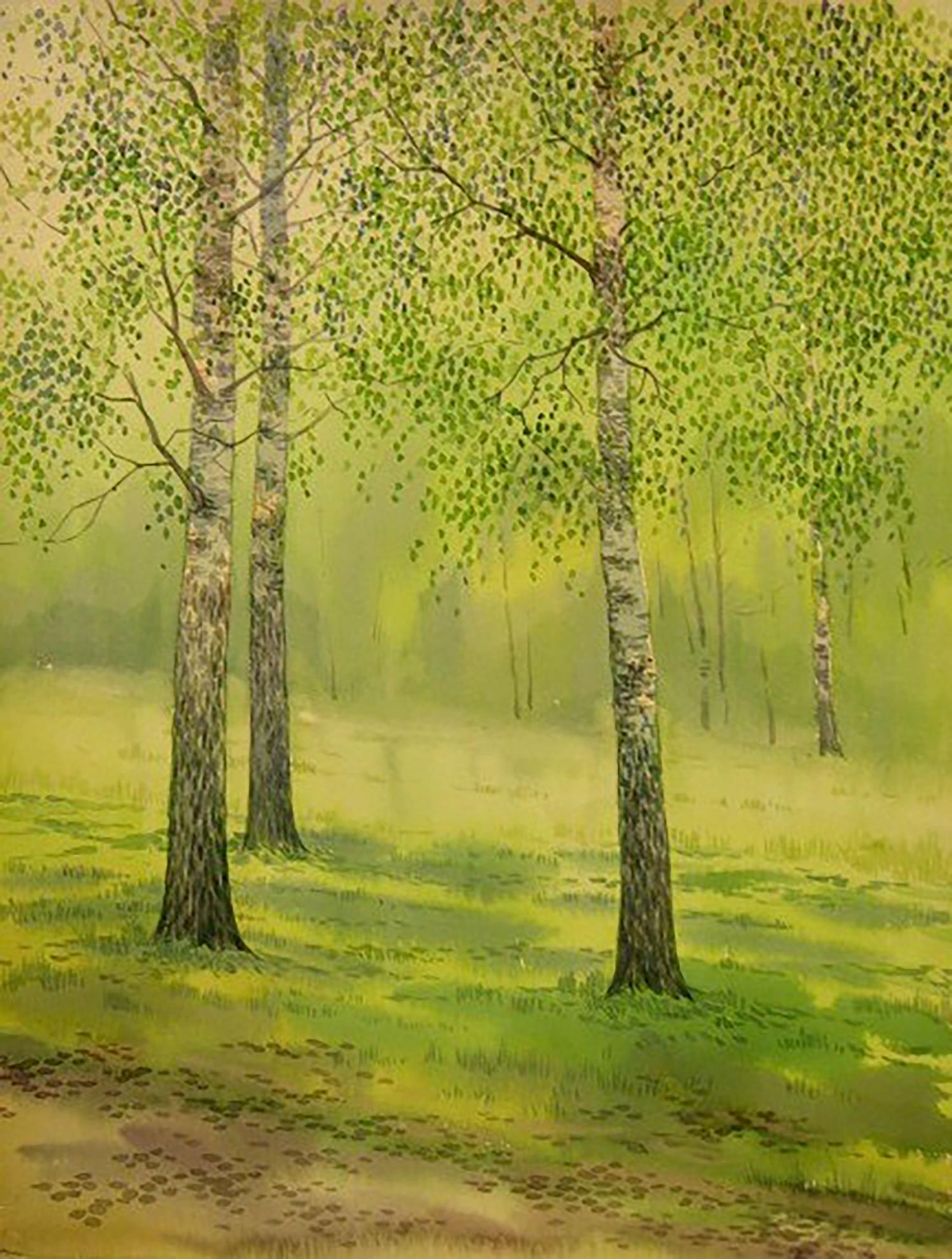 Watercolor painting May. Birches Savenets Valery