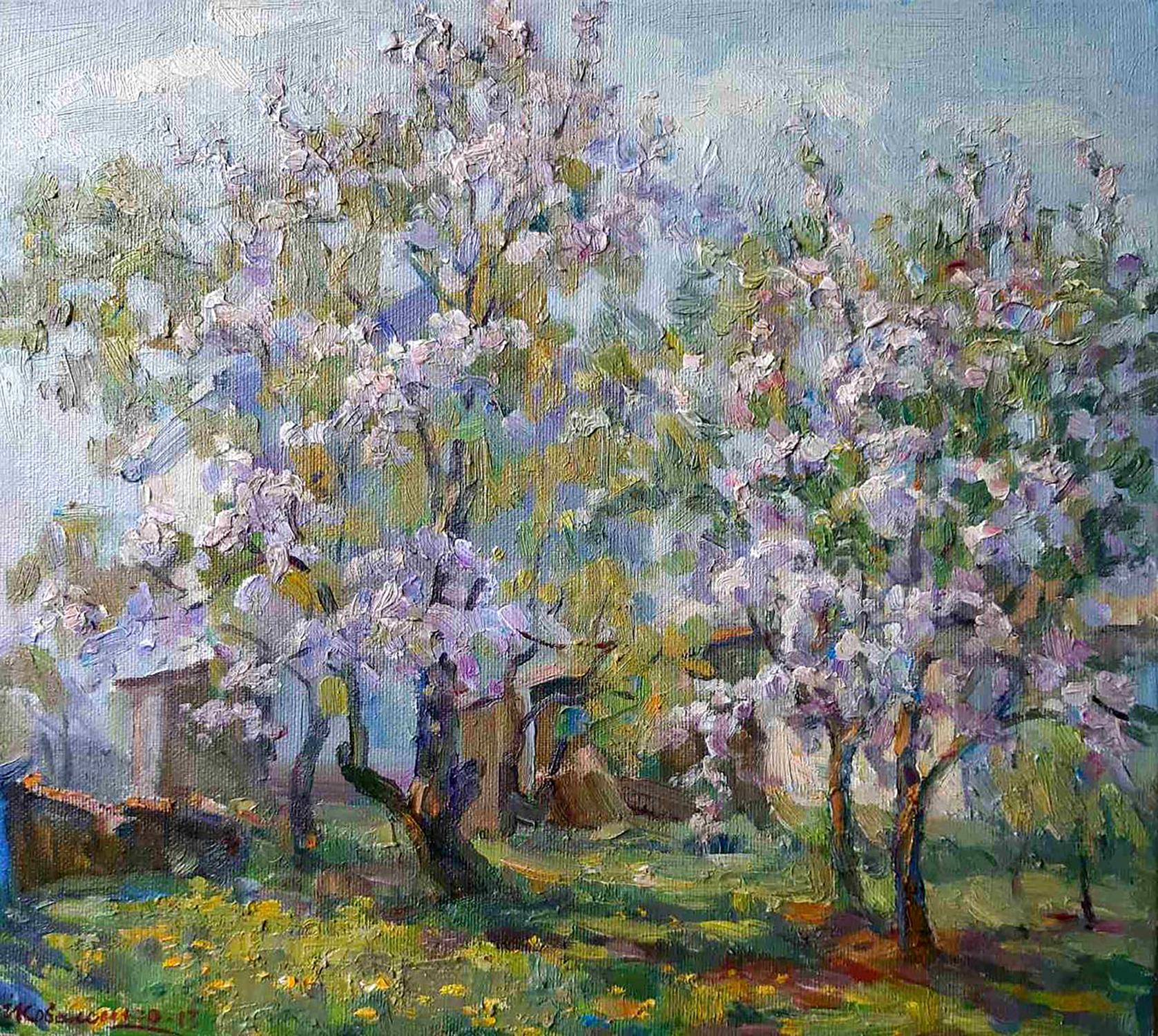 Oil painting Flowering trees in the garden Ivan Kovalenko