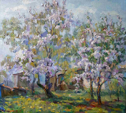 Oil painting Flowering trees in the garden Ivan Kovalenko