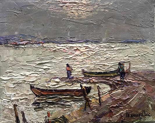 Oil painting Boat dock Ivanyuk Oksana
