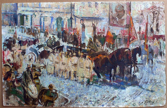 Oil painting The first anniversary of the October Revolution Erlikh Vladimir Isaakovich