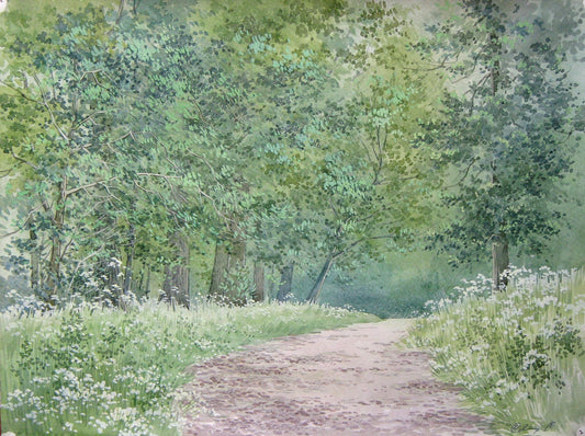 Watercolor painting Road in the forest Savenets Valery