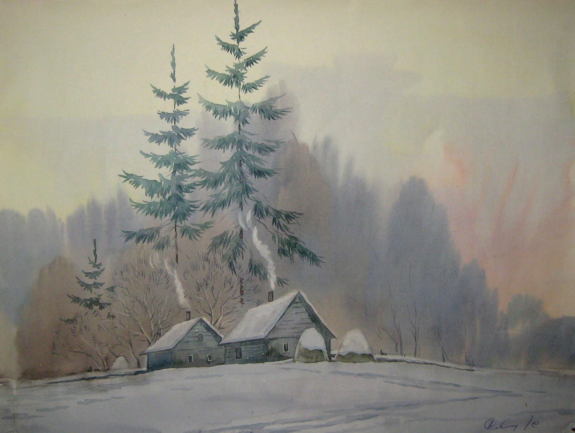Watercolor painting At the edge of the village Savenets Valery