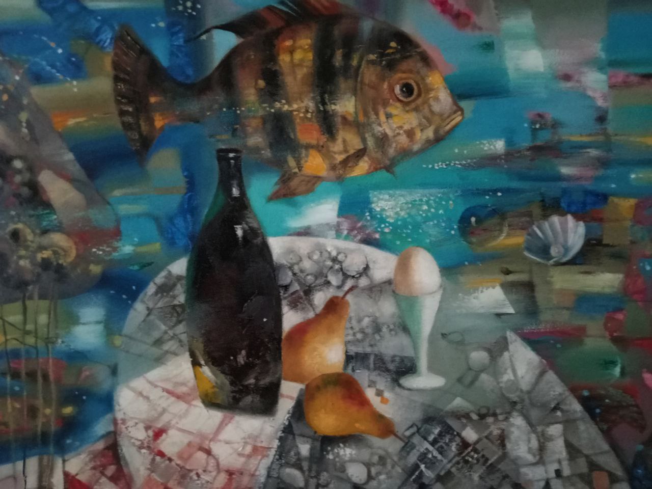 Oil painting Still life with fish Anatoly Borisovich Tarabanov
