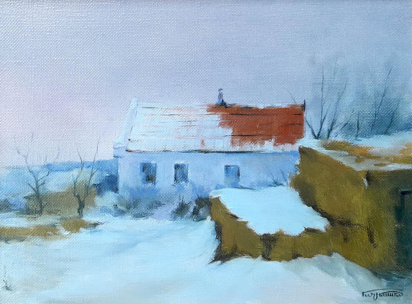 Oil painting The house is covered in snow Vasily Korkishko
