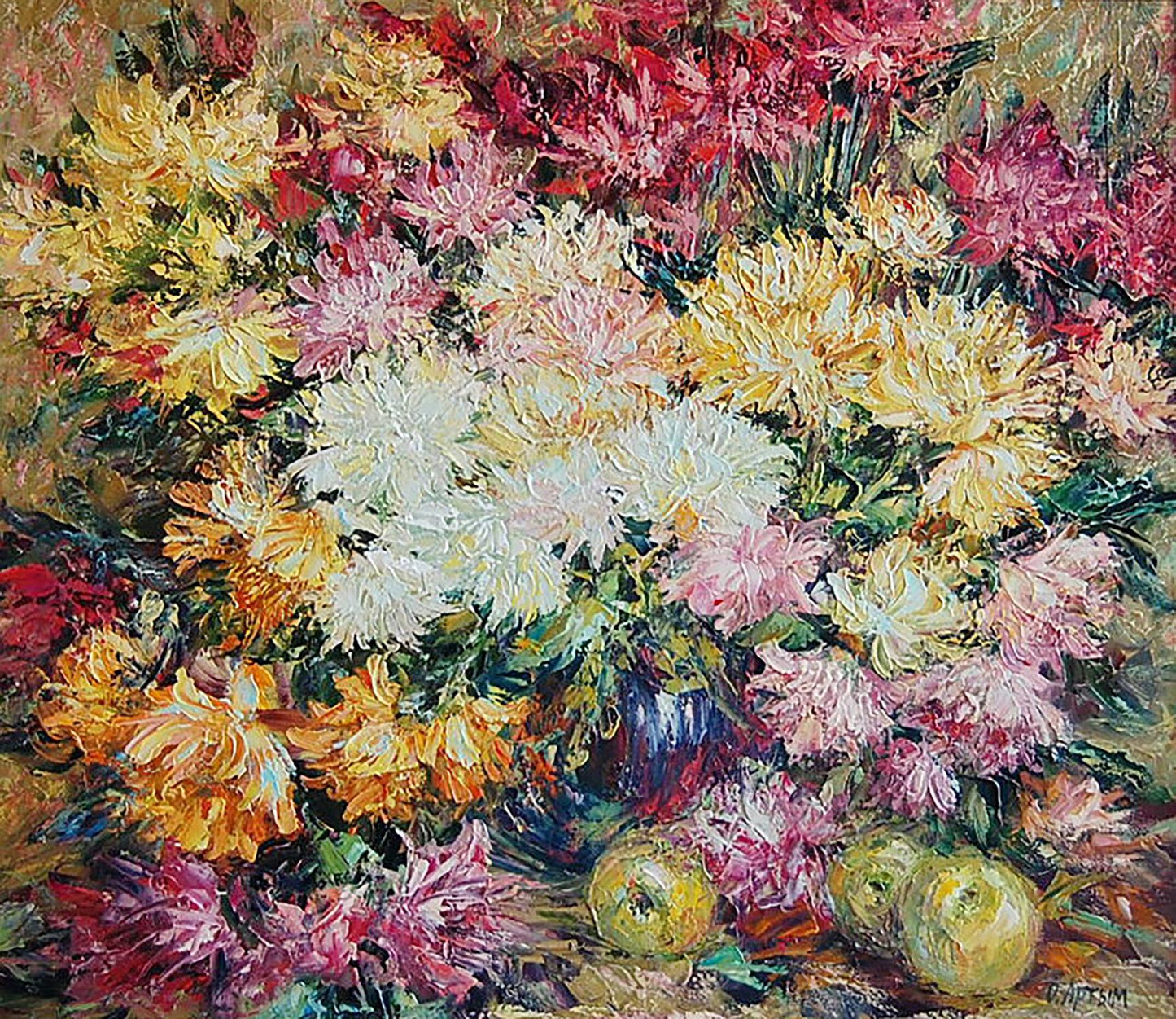 Oil painting Chrysanthemums from home Artim Olga