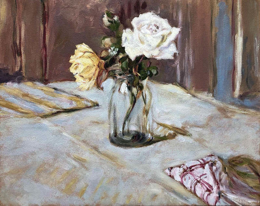 Oil painting Roses in a glass vase Olesia Osnach