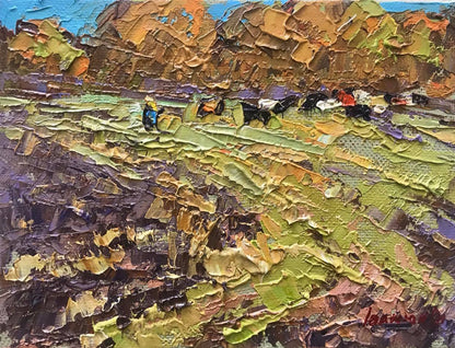 Oil painting Queue in the field Ivanyuk Alex