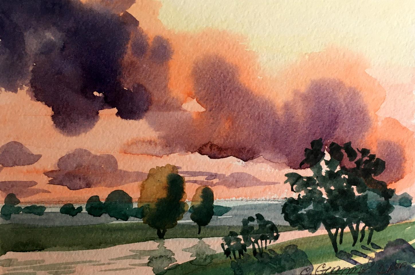 Watercolor painting Sunset Svetlana Gramm