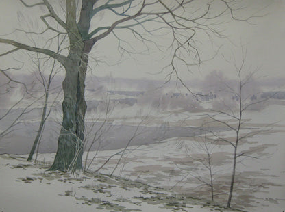 Watercolor painting Late winter landscape Valery Savenets