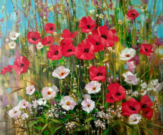 Abstract oil painting Red poppies Anatoly Borisovich Tarabanov
