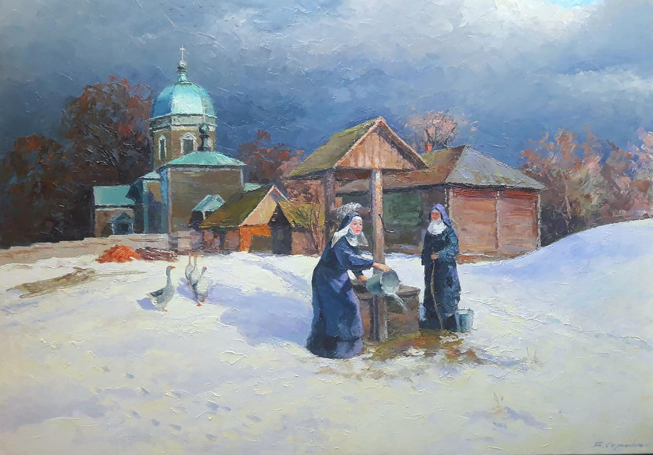 Oil painting Near the well Serdyuk Boris Petrovich