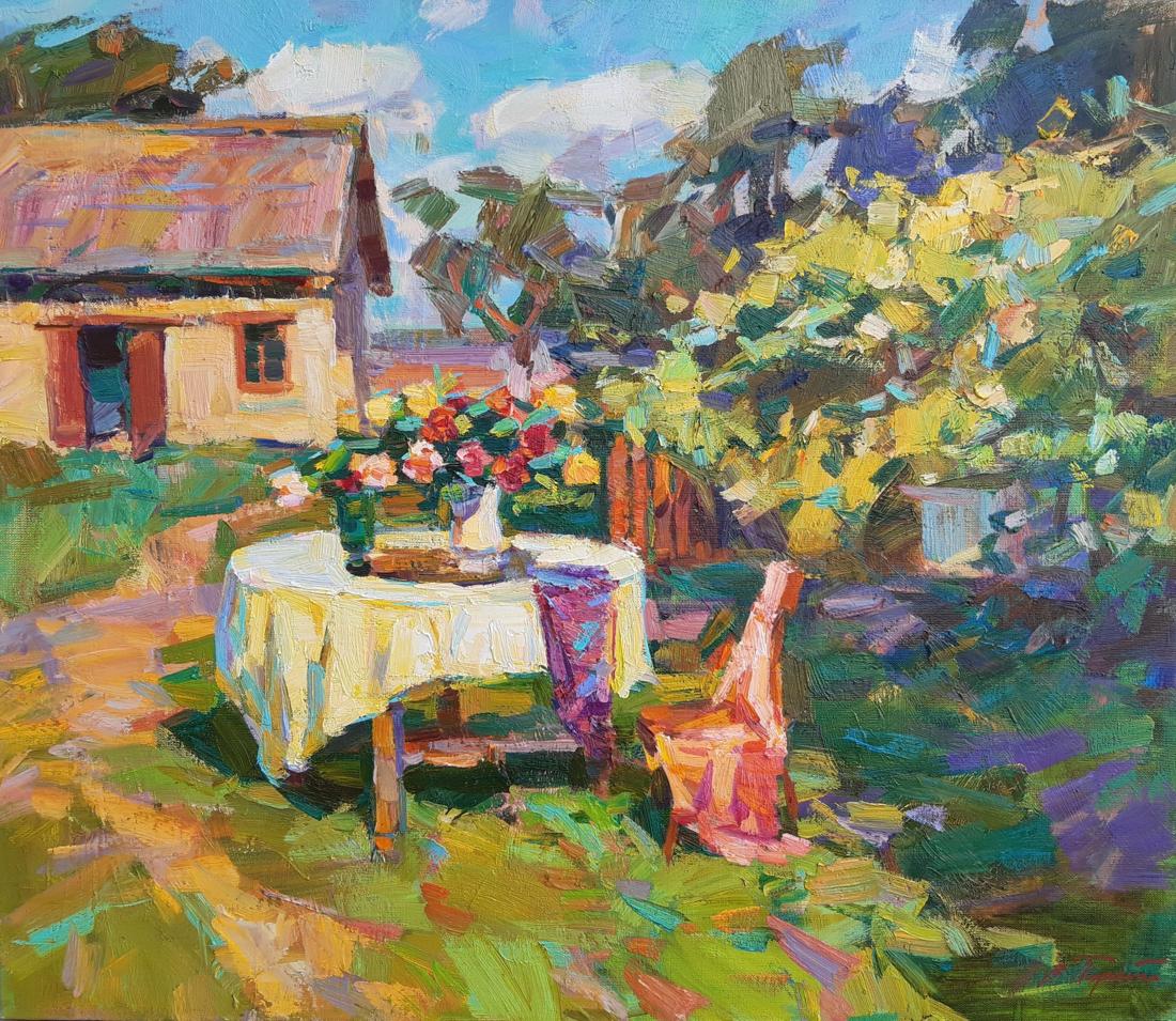 Oli painting Summer in the village Pereta Vyacheslav