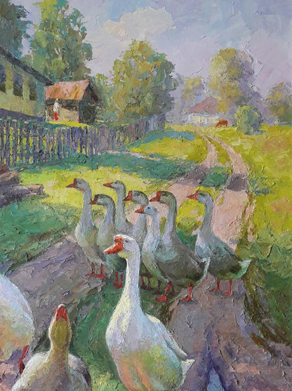 Oil painting Geese Serdyuk Boris Petrovich