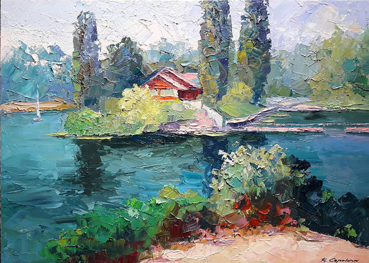 Oil painting The house by the river Serdyuk Boris Petrovich