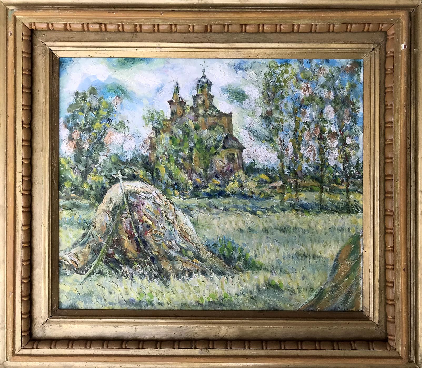 Oil painting Church behind the trees Ivan Shapoval