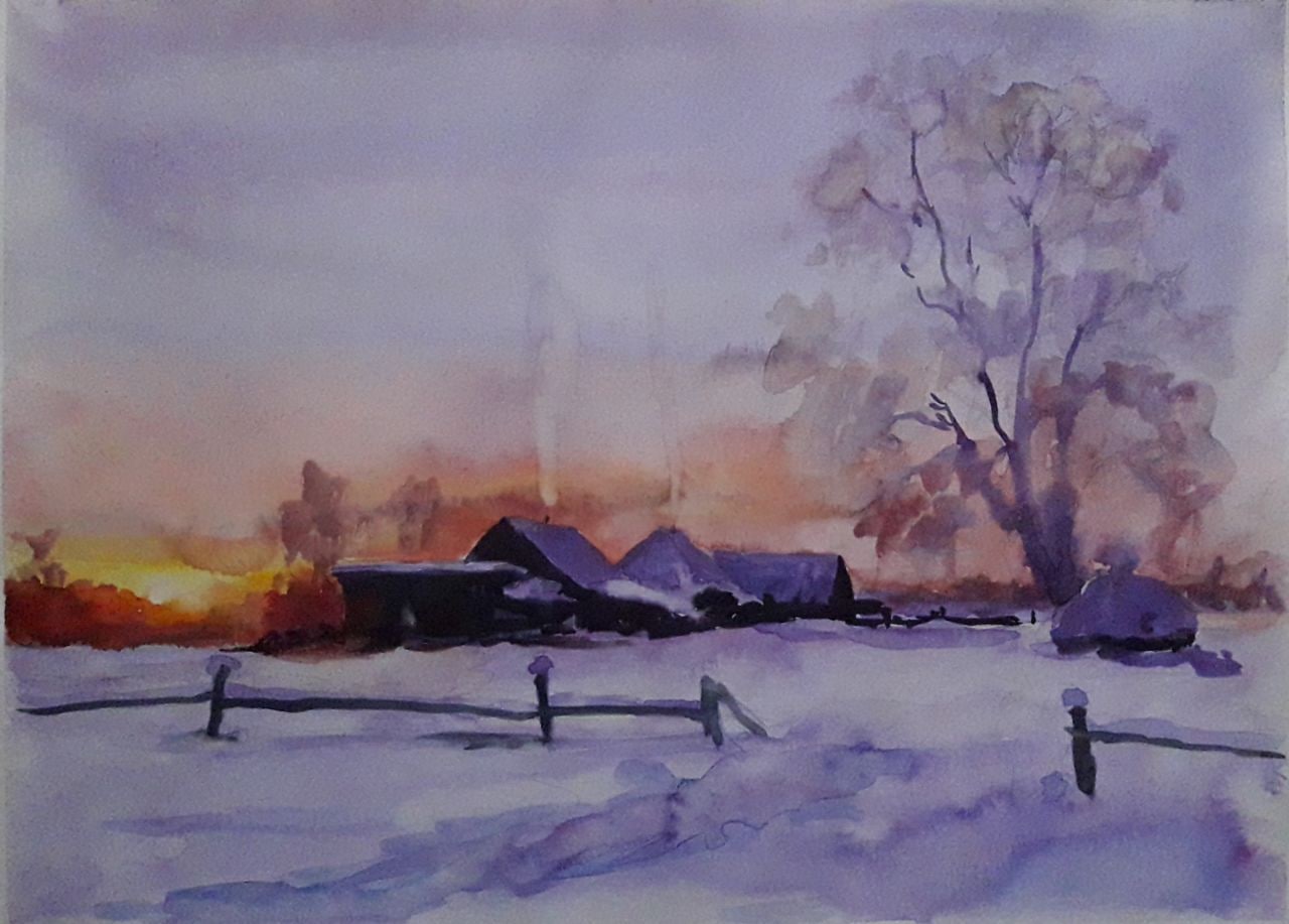 Watercolor painting Sunset Serdyuk Boris Petrovich