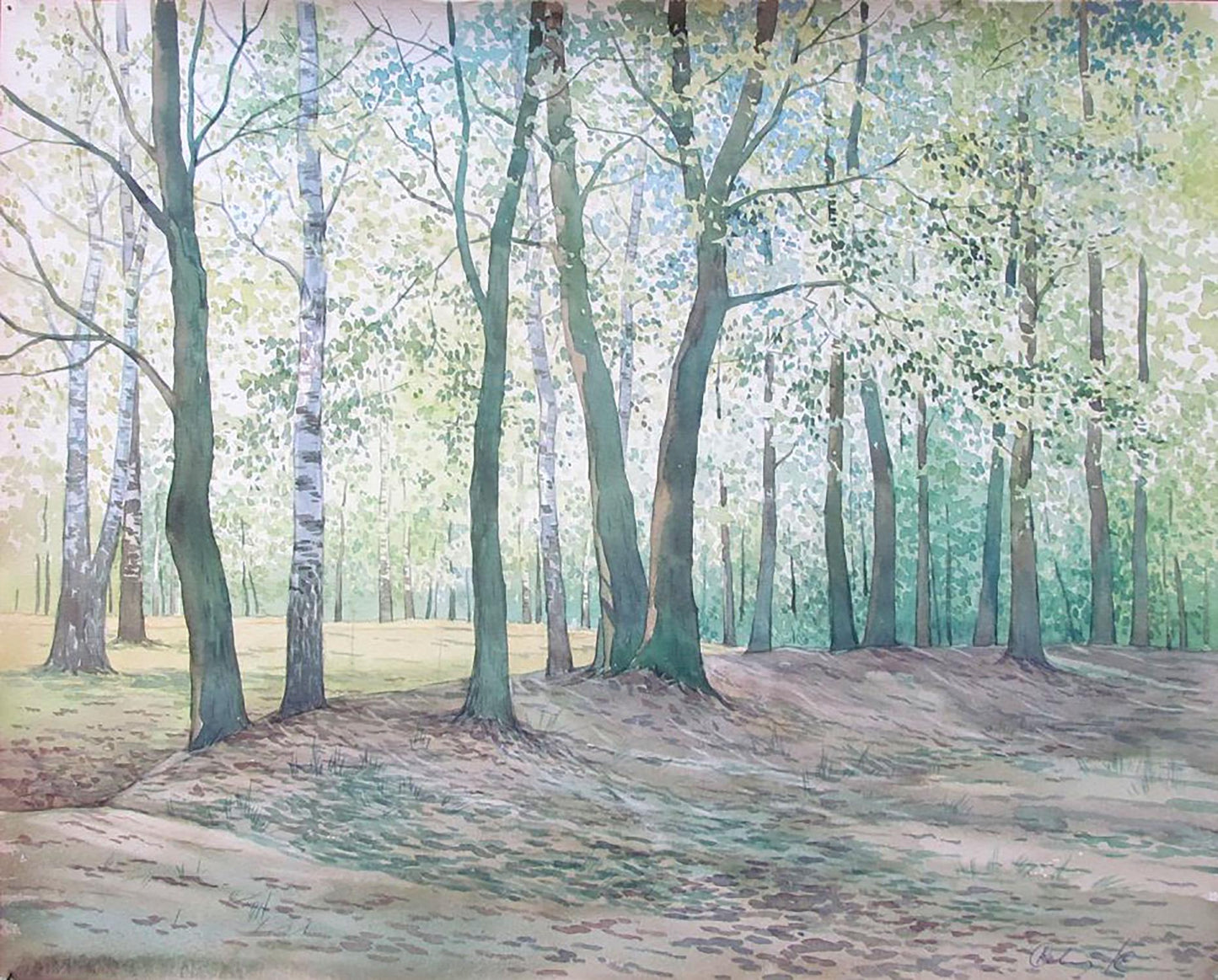 Watercolor painting Blooming forest in spring Valery Savenets