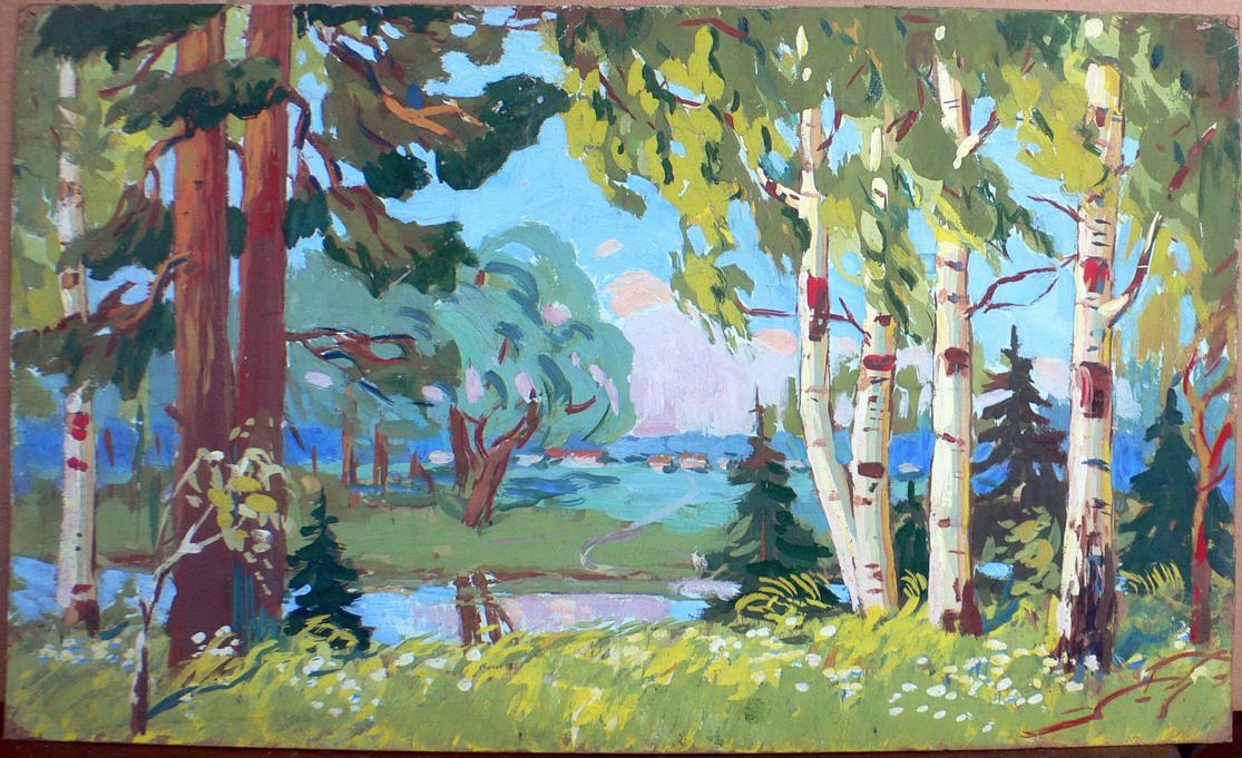 Gouache painting Birches Berkut Kommunar Savelyevich