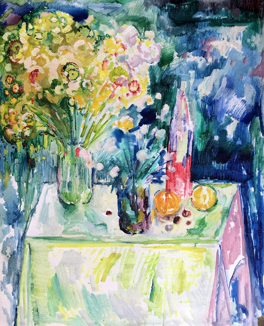 Oil painting Summer flowers on the table Peter Dobrev