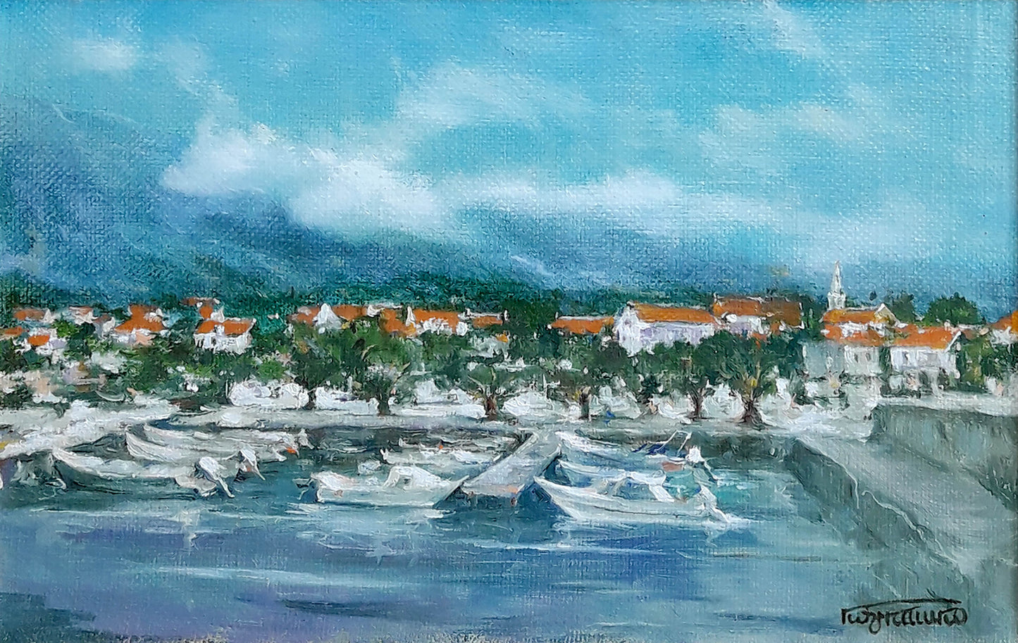 Oil painting Resort town near the sea Vasily Korkishko