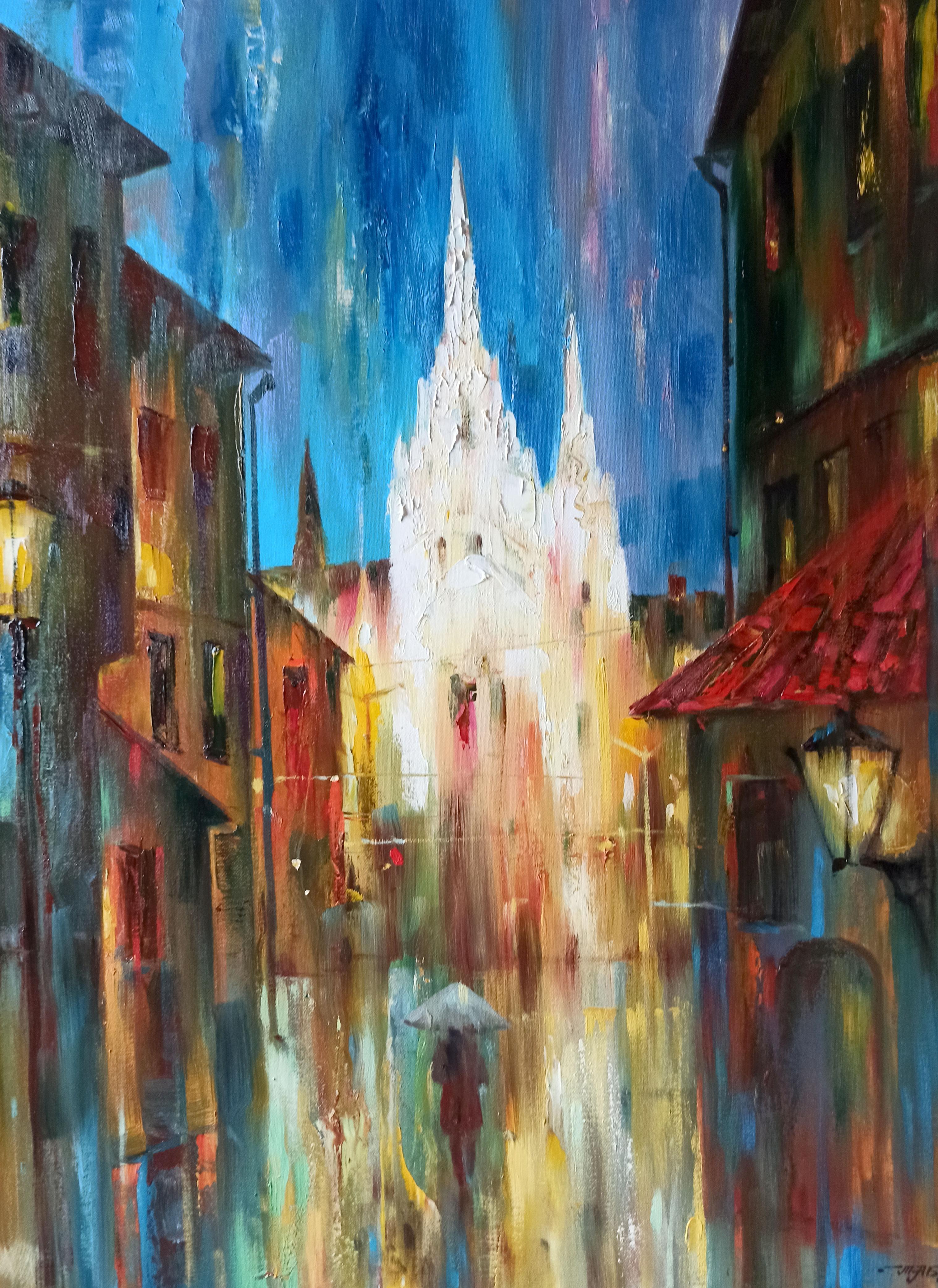 Abstract oil painting Night city Anatoly Borisovich Tarabanov