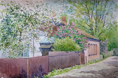 Watercolor painting Spring street Savenets Valery
