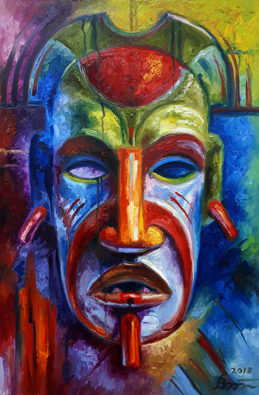 Oil painting A colorful mask of a tribal shaman Sergey Voichenko