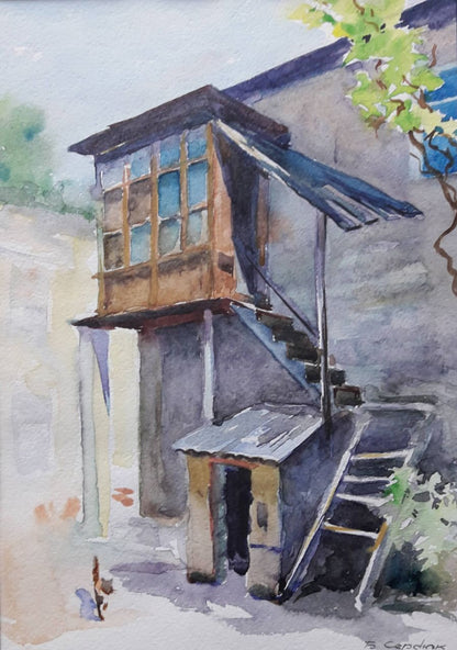 Watercolor painting Odesa courtyard Serdyuk Boris Petrovich