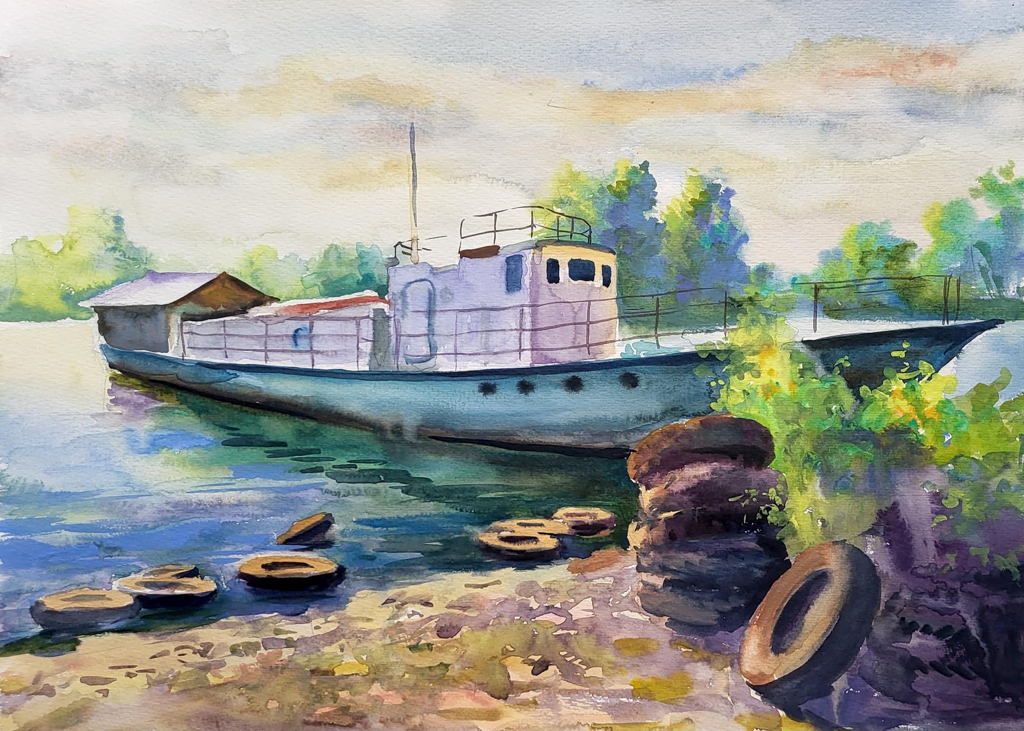 Watercolor painting Lifeboat Serdyuk Boris Petrovich
