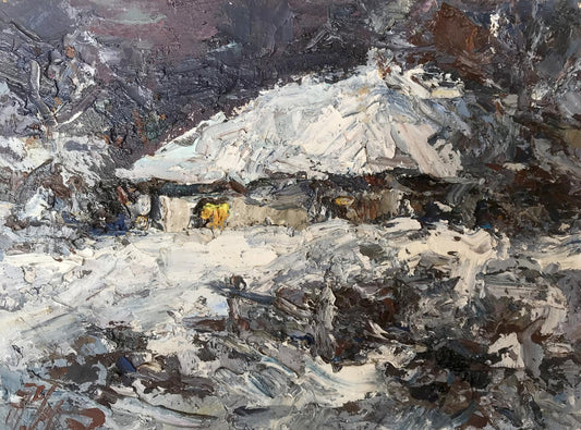 Oil painting Winter night in the village Alexander Cherednichenko