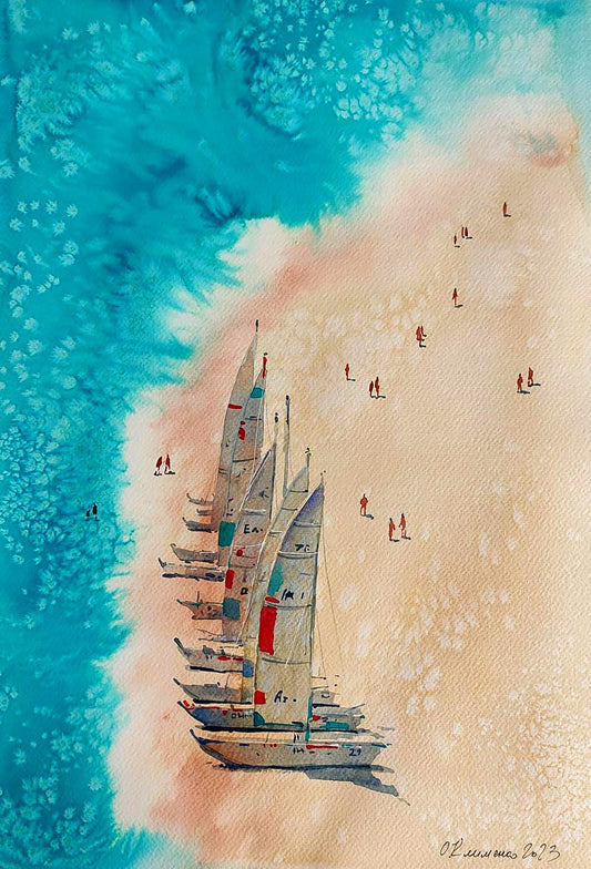 Watercolor painting Sunny beach Elena Klimenko