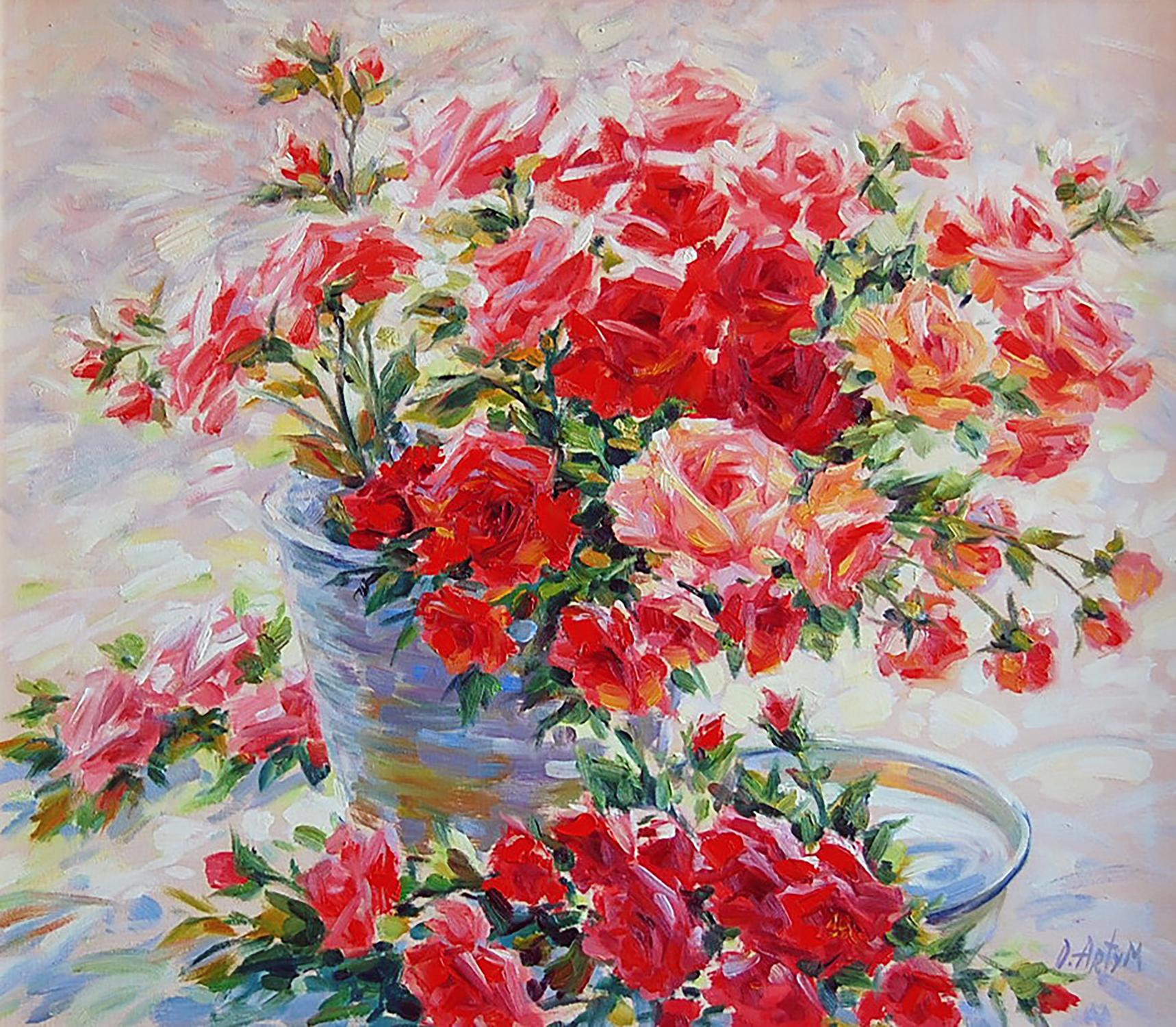 Oil painting Red roses Olga Artim