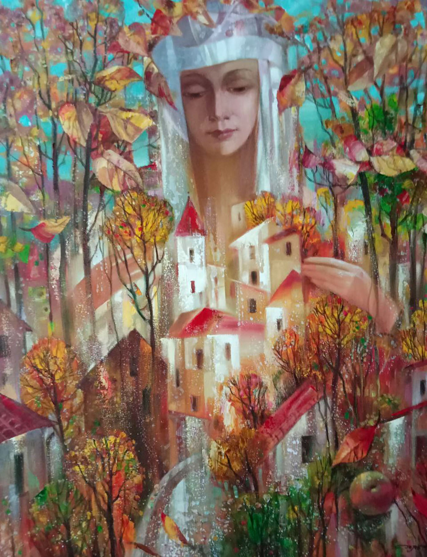 Abstract oil painting Autumn in the city Borisovich Tarabanov