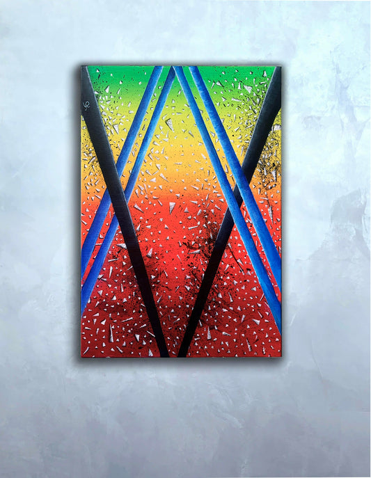 Abstract acrylic painting Shattered grayness Valeria Sign