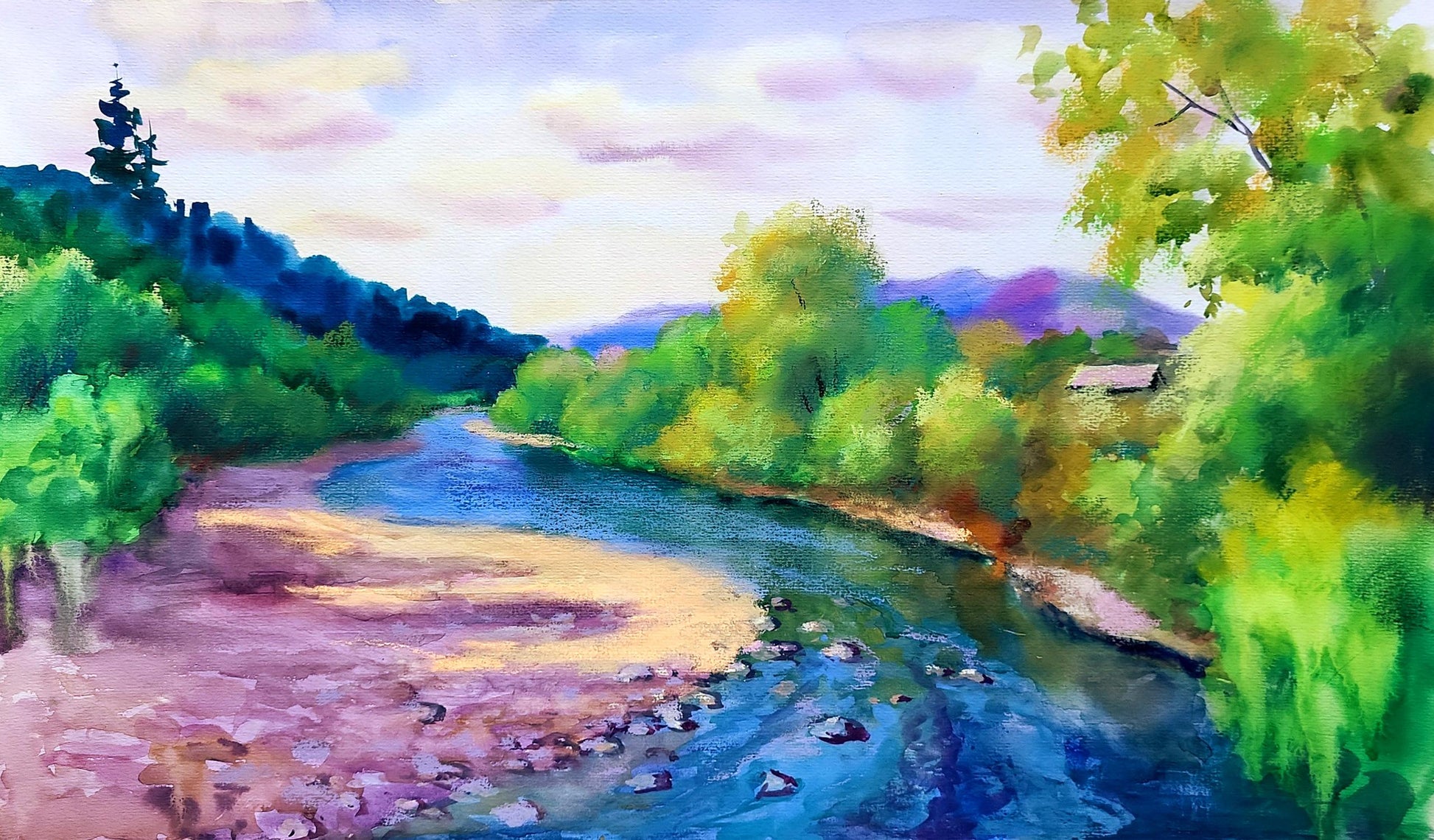 Watercolor painting River in Lviv Oblast Serdyuk Boris Petrovich