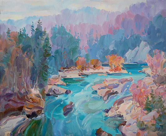 Oil painting Carpathians. Prut River Artim Dmitry