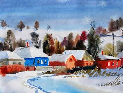 Watercolor painting Winter landscape Egor Shvachunov