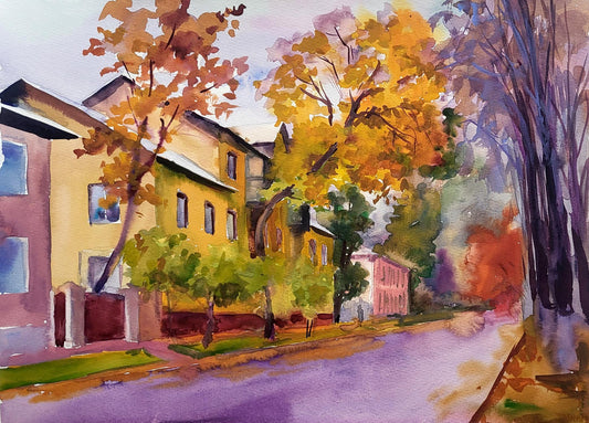 Watercolor painting Autumn in the city Serdyuk Boris Petrovich