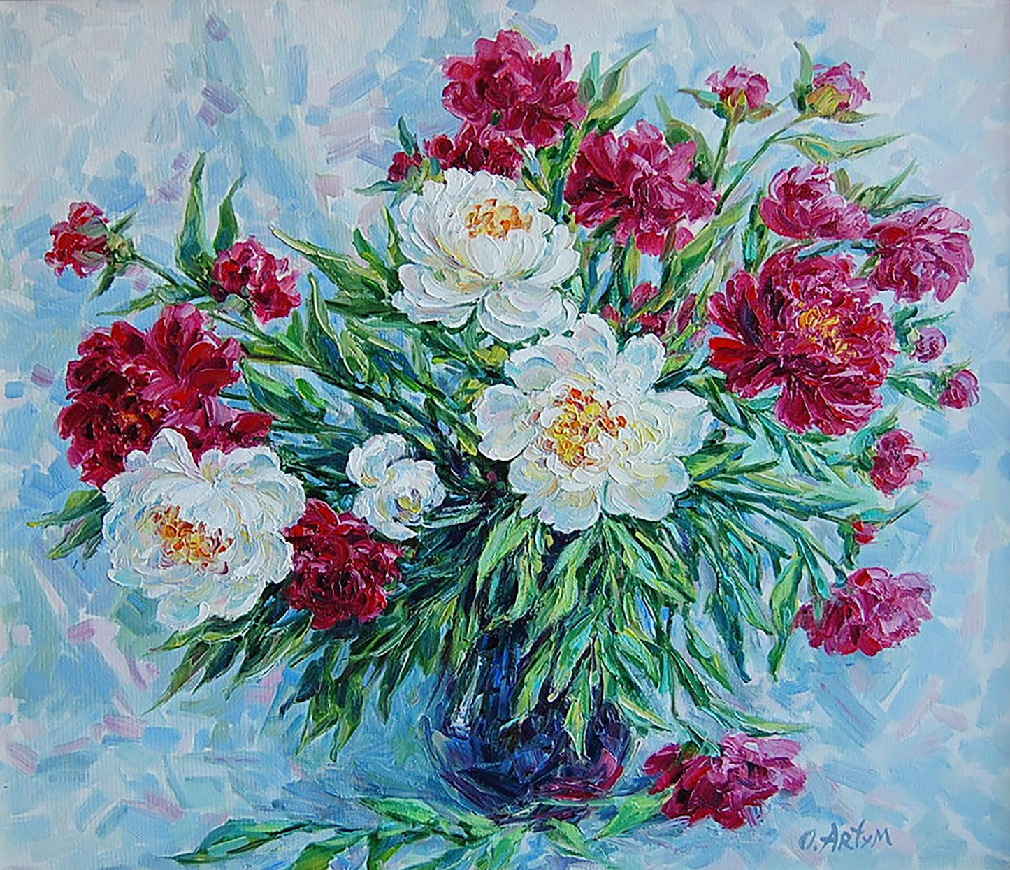 Oil painting Peonies of tenderness and love Artim Olga