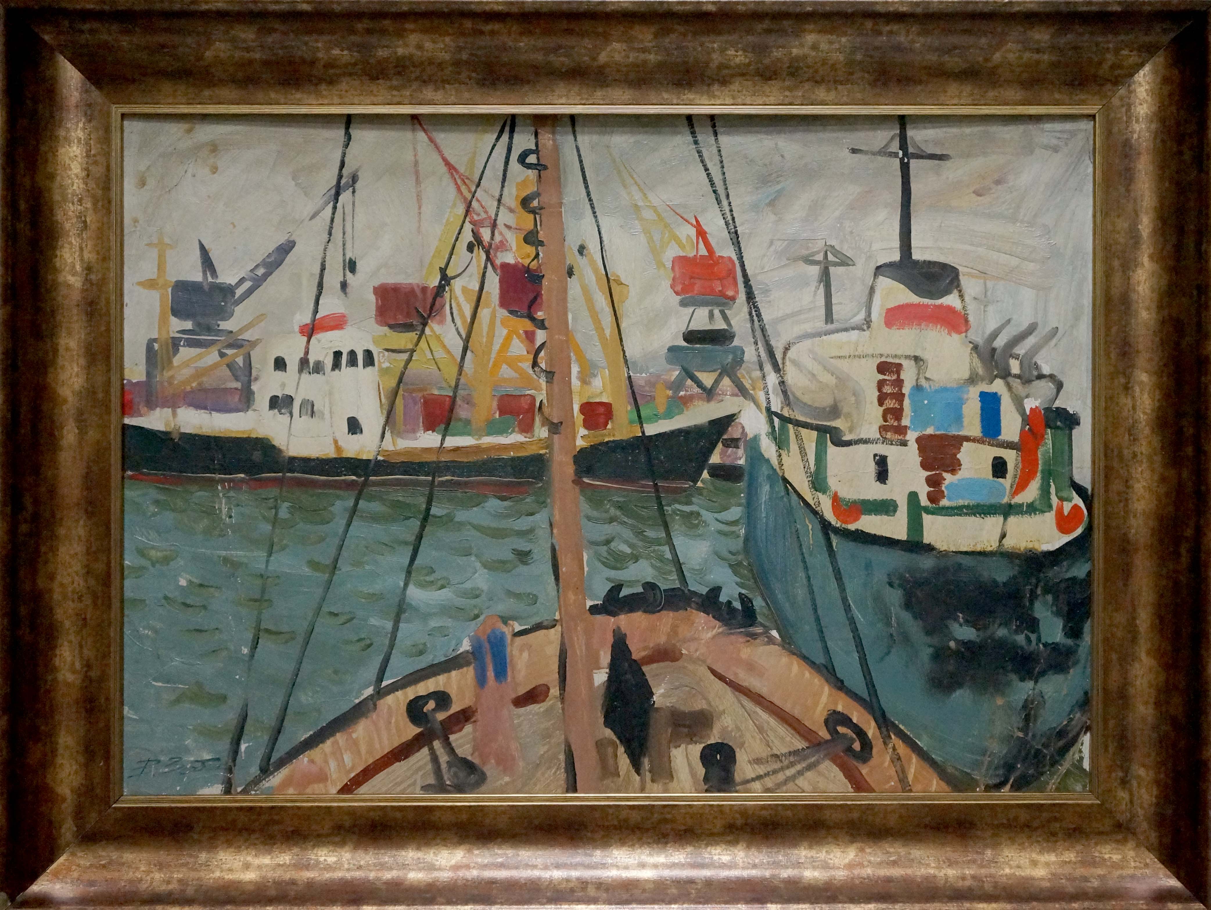 Oil painting Ships in the port Zebek Vladimir Evgenievich